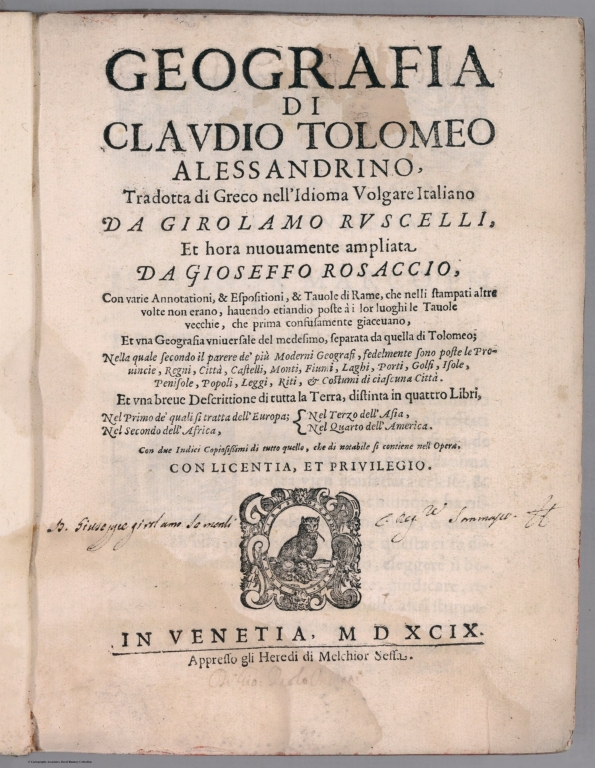 Title Page: Geographia di Clavdio Tolomeo alessandrino